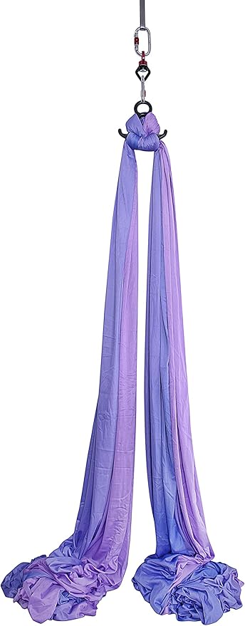 Aerial Silk 9 yards kit Low Stretch Durable Lavender Fabirc with Rigging Hardware for kids beginer Acrobatic Dance Aerial Yoga (9 yards, Lavender Purple)