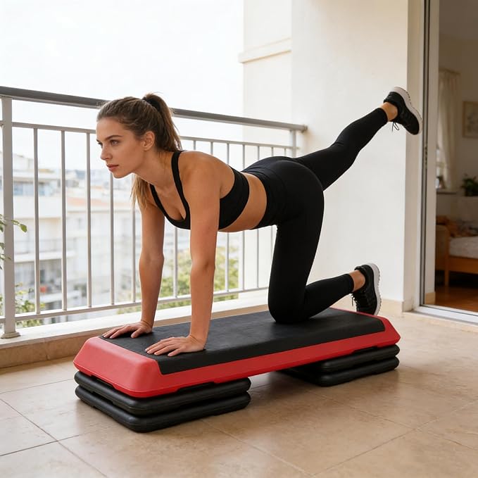 43'' Aerobic Stepper, 4-6-8in Height-Adjustable Exercise Workout Step Platform with 4 Detachable Risers for Home Gym Workout & Training