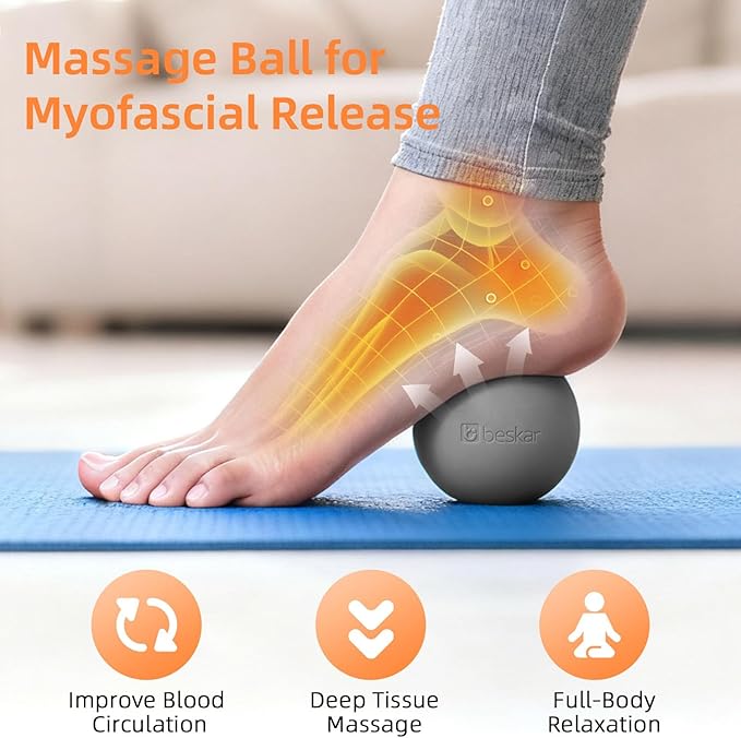 Massage Lacrosse Balls for Myofascial Release, Trigger Point Therapy and Yoga Therapy, Foot Massage Ball to Relieve Plantar Fasciitis Gray