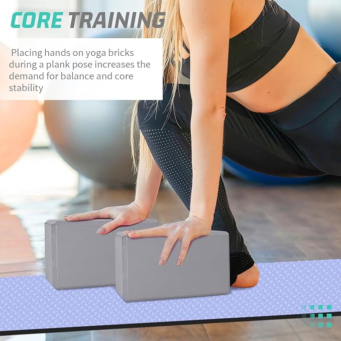 Yoga Blocks 4 Pack - Premium 3"x6"x9" EVA Foam Bricks for Pilates Workout, Stretching, Meditation | Non-slip and Lightweight Yoga Bricks for Flexibility, Balance, Spine Strength