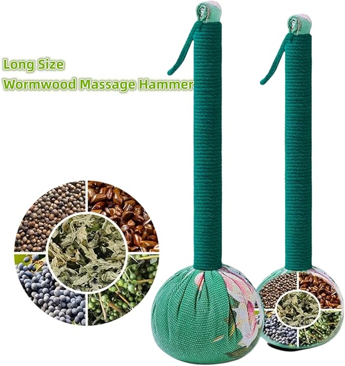 2PCS Long Size Lymphatic Drainage Massage Hammer,Manual Massage Hammer for Body, Back Massage Hammer Taichi,Wormwood Massage Hammer Sticks Muscle Relaxation 2PCS (Red/Green)