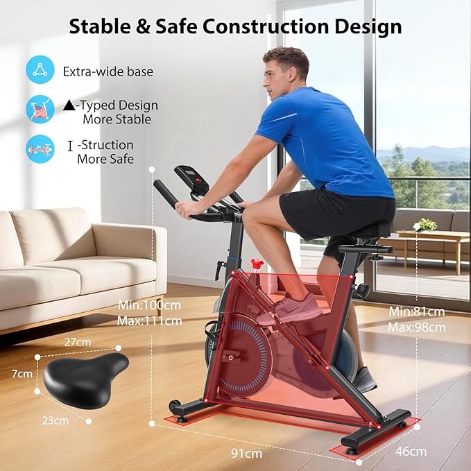 Exercise Bike, Wenoker Magnetic Stationary Bike for Home App Sync Indoor Bike with Adjustable Seat and Handlebar, Transport Wheels and Fitness Courses for Weight Loss