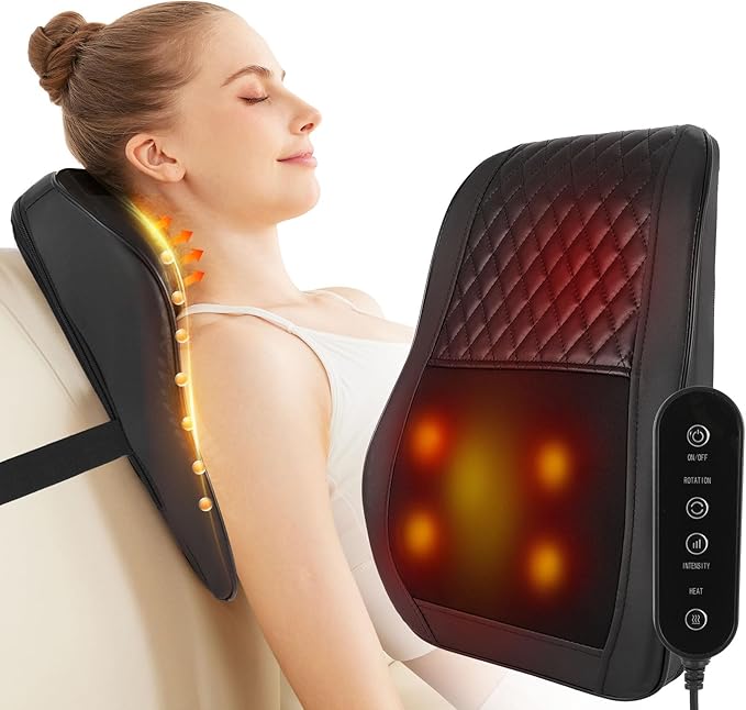 Cordless Neck Massager,Shiatsu Neck and Shoulder Massager, Mothers Day Gifts for Mom Back Massage with Heat Deeper Tissue Kneading Massage Pillow for Back, Home, Office -Fathers Gifts for Men Dad