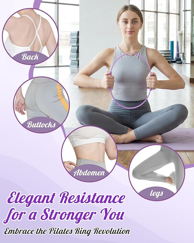 Pilates Ring, Silicone Magic Pilates Rings, Lightweight & Durable Flexible Fitness Circle Exercise Equipment for Toning Arms, Thighs,Legs, Core,Yoga & Physical Therapy