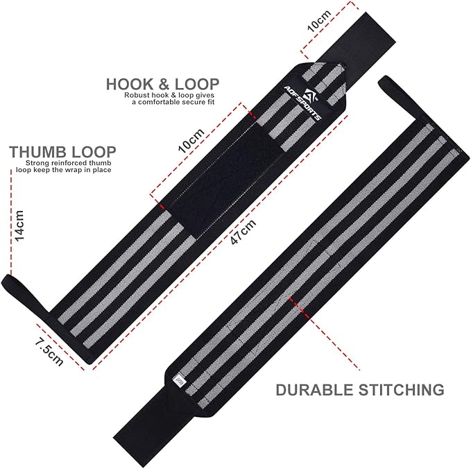 AQF Wrist Wraps for Weightlifting - USPA & IPL Approved 18" Gym Wrist Support with Thumb Loop - Heavy Duty Lifting Wrist Straps for Fitness, Workout, Powerlifting, & Bodybuilding (Pair)