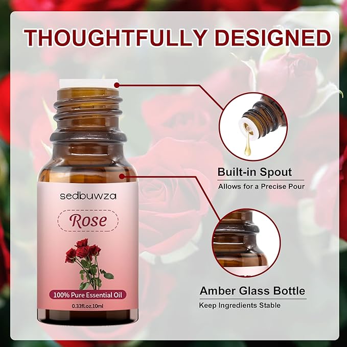 Sedbuwza Rose Peony Essential Oil Set, Rose Fragrance Oil Peony Scent Oil Set for Diffuser, Aromatherapy, Massage, Soap, Candle Making 2 x 10 ml