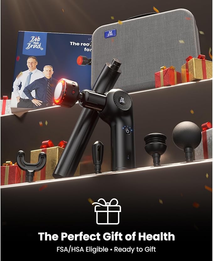 BOB AND BRAD 2-in-1 Massage Gun with Heat & Red Light Soothing L7 Ultra Massage Gun with Extension Handle &Adjustable Angles, Deep Tissue for Back Lumbar Shoulder FSA-HSA Eligible Gift for Men Women