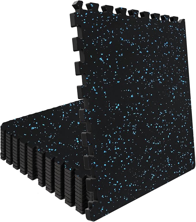 Interlocking Rubber Gym Mats 48 Sq Ft Heavy Duty Exercise Flooring for Home Gym, Weightlifting, Yoga, Playroom - Dual-Layer Non-Slip Noise Reducing Floor Protection Tiles