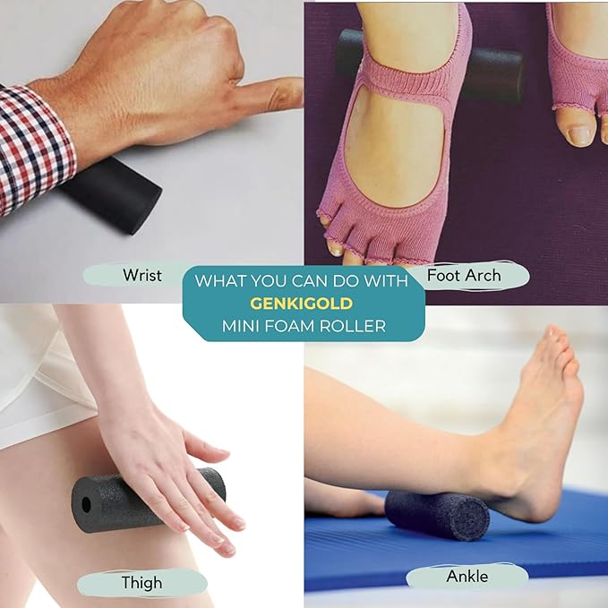 Mini Massage Foam Roller High Density - 100% Recycled Non-Toxic Material - Portable Pocket-Sized for Travel - Foot Arch,Legs & Arms Pain Target - Waterproof and Durable 15x6cm(Black)