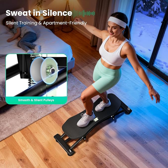 Balance Board with Resistance Bands, 300LBS Ski Balancing Machine Exercise Equipment LCD Monitor for Cardio, Home Ski Simulator Trainer for Full Body Workout
