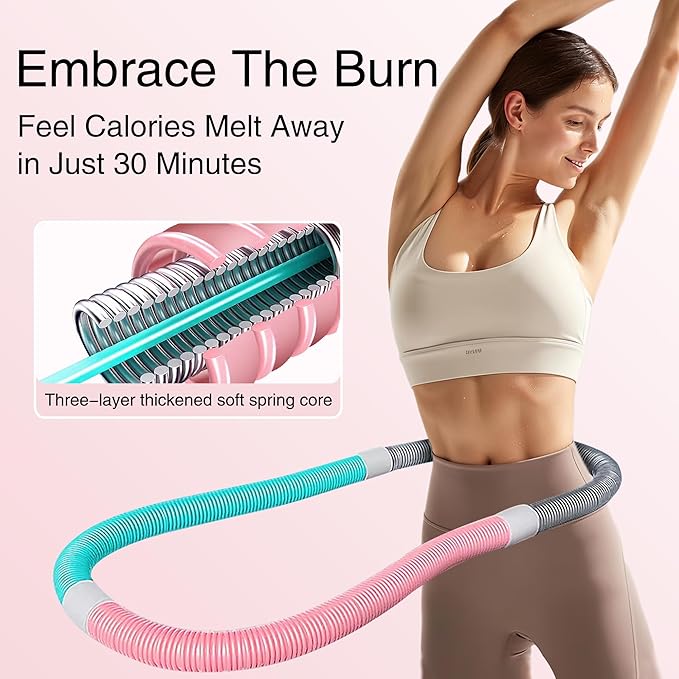 Weighted 3lb Fitness Hoop for Adults - Soft Spring Hula Hoop - Flexible, Foldable for Home & Travel - Cushioned Comfort, Silent Exercise for Waist Toning & Weight Loss