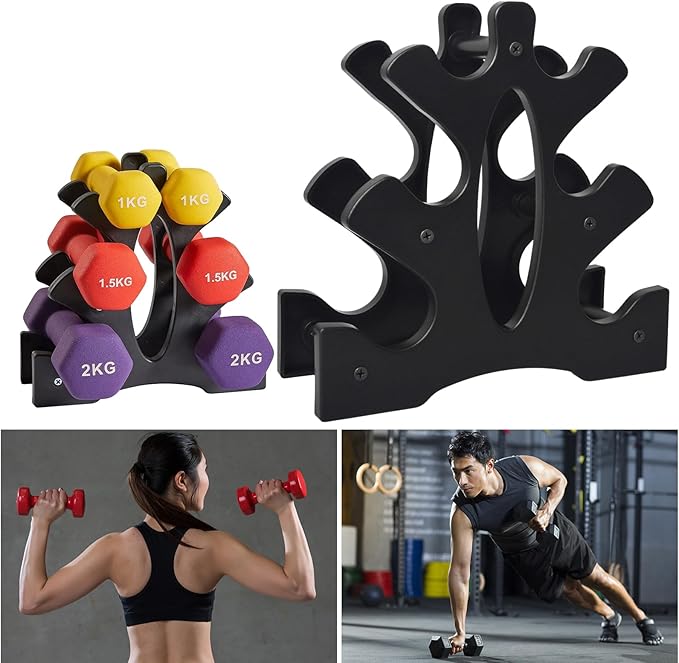 Weight Rack for Dumbbells 3 Tier, Plastic Dumbell Rack, Compact Weight Holders for Free Weights, Space Saver, Small Weight Storage Racks for Home Gym Organization, Max Load 22 lb (Without Dumbbells)
