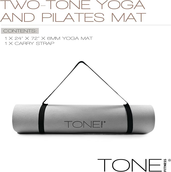 TONE Fitness Yoga Mat 1/4" Thick Non Slip Exercise & Pilates Mat for Home Workouts with Carrying Strap | Multiple Options