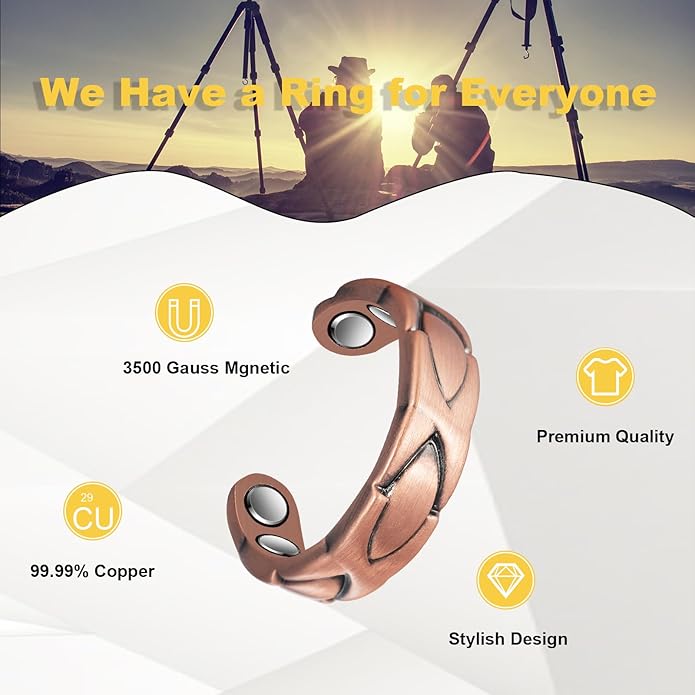 Copper Rings for Women, Pure Copper Adjustable Magnetic Ring （FUTI）