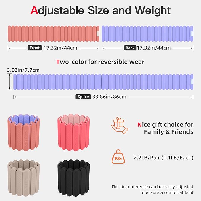 Abahub Wearable Wrist & Ankle Weights Set of 2, Stackable Magnetic Weighted Bracelet for Women, Waterproof Silicone Arm Leg Weights for Home Gym Workout, Running, Yoga & Pilates