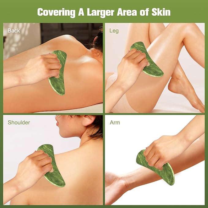Jade Stone Gua Sha Massage Tool Set Larger Guasha Board with Handle, Muscle Scraping Massage Tools, Guasha Scraping Scalp Comb, Acupuncture Tools for Relaxation Lymphatic Drainage Valentine's Day Gift