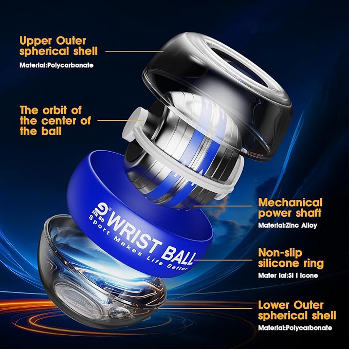Wrist Trainer Ball Auto-Start Gyroscopic Forearm Exerciser Gyro Ball for Strengthen Arms, Fingers, Grip and Muscles