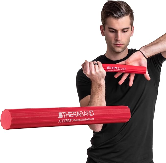 THERABAND FlexBar, Tennis Elbow Therapy Bar, Relieve Tendonitis Pain & Improve Grip Strength, Resistance Bar for Golfers Elbow & Tendinitis, Red, Light, Beginner