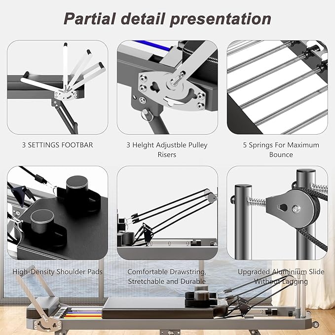 Pilates Reformer Machine, Foldable Pilates Equipment for Home Studio and Gym Workout, with Dual Resistance- Springs and Cords, Up to 400 lbs Weight Capacity,Cardio Fitness Rebounder