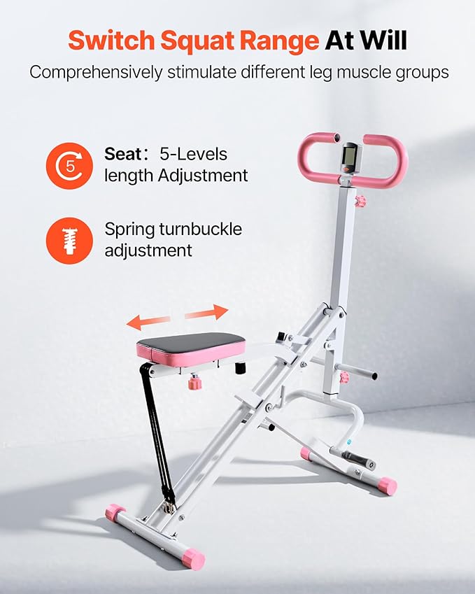 VEVOR Squat Machine, Deep Squat Rowing Machine for Home, Easy Setup & Foldable Exercise Equipment, Glute Trainer Machine with 2/3 High-Strength Resistance Bands, Glutes & Leg Home Workout Machine