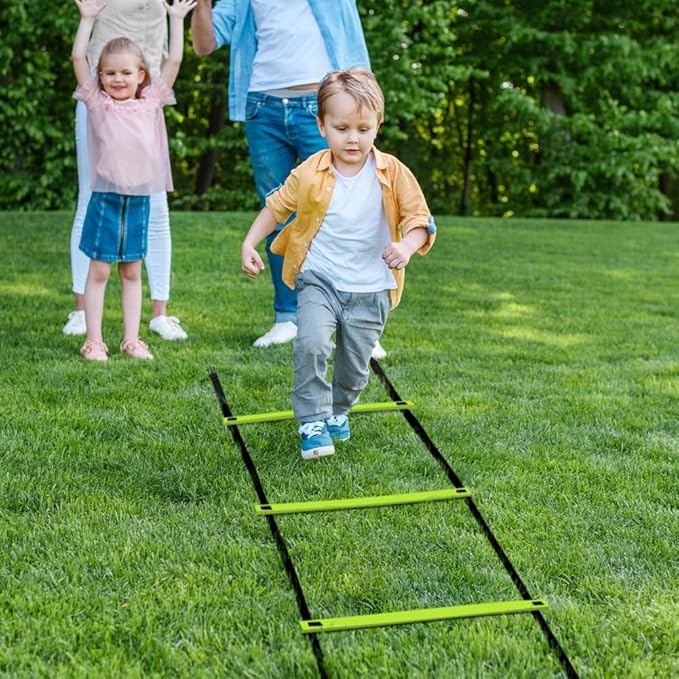 GHB Pro Agility Ladder 2 Pack Agility Training Ladder Speed 12 Rung 20ft with Carrying Bag (Yellow and Green)