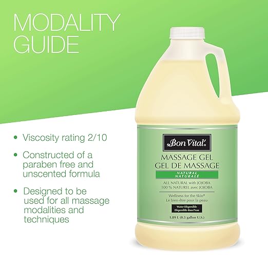 Bon Vital' Naturale Massage Gel, 1/2 Gallon, Hypoallergenic & Paraben-Free, Natural Massage Lotion Alternative with Botanical Extracts, Lightweight & Non-Greasy Formula, for Sensitive Skin