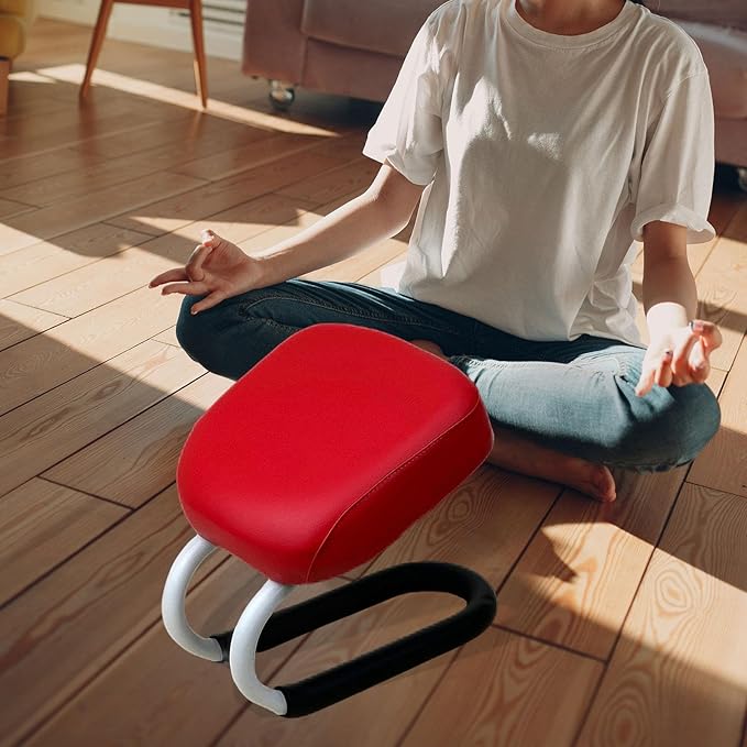 Kneeling Meditation Stool Ergonomic PU Sponge Filled Prayer Bench Kneeler Seat Multipurpose for Yoga Meditation 11.02x9.84inch- red