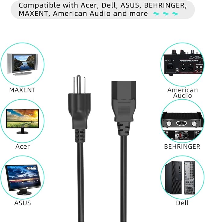 6ft UL AC Power Cord Cable for Whole Body Vibration Platform Ultra Slim Exercise Plate Fit Machine Power Shaper