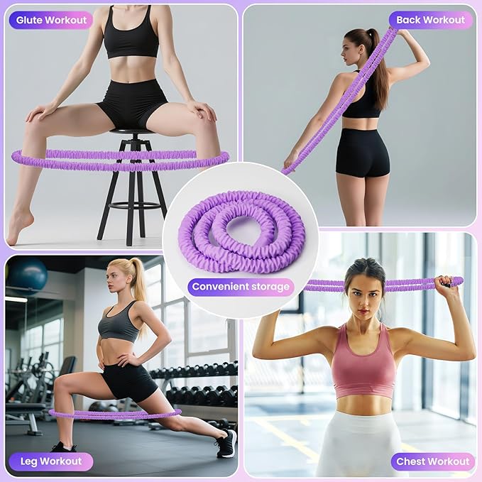 Upgraded Weighted Hoop for Adults - 3.3lb Soft Spring Fitness Hoop for Weight Loss - Foldable Exercise Hoop for Beginners & Home Travel Use