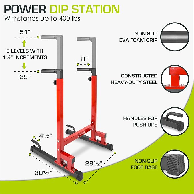 ProsourceFit Dip Stand Station, Heavy Duty Ultimate Body Press Bar with Safety Connector for Tricep Dips