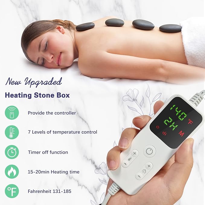 AICNLY 10 Pcs Basalt Hot Stones Massage Set with Temperature Adjustment-Hot Stones Massage with Warmer Kit, Professional Massage Tool for Spa-Lymphatic Drainage, Relieve Tension and Muscle Pain
