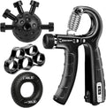 4-Pack Grip Strength Trainer Kit, Adjustable Forearm Strengthener, Black Hand Grip Strengthener Balls, Finger Exerciser & Stretcher for Strength Training, Recovery & Flexibility