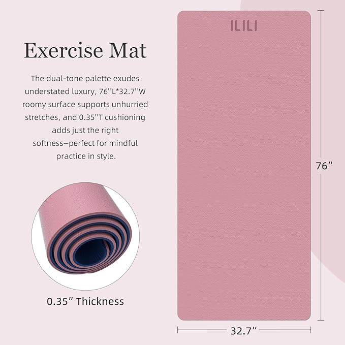 ILILI Yoga Mat Thick&Large Exercise Mats for Home Workout – Extra Wide Yoga Mat with Carrying Strap 76''x32.7''x0.35'' For Men & Women – Anti-Tear, Lightweight, Cushioned Support, Works Great on All Floors for Stretching, Pilates, Meditation and Floor ...