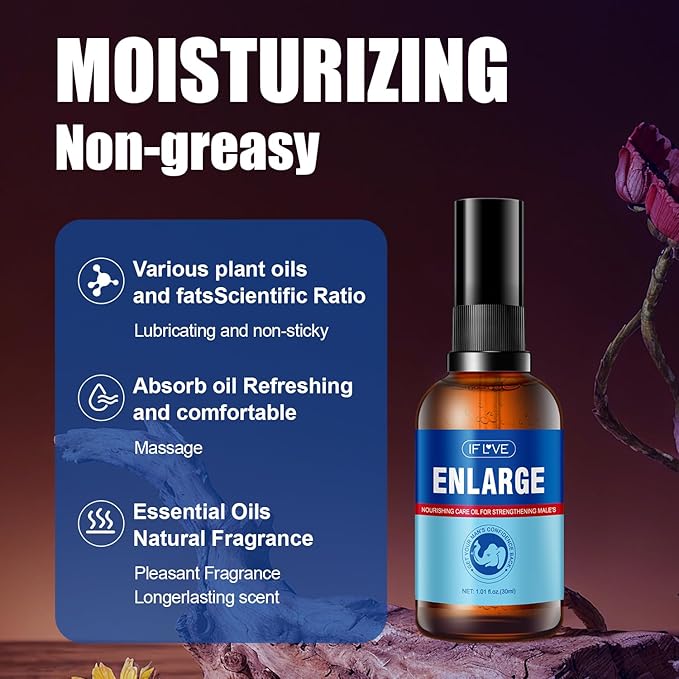 Men's Enlargement Massage Oil - Intimate Areas Revitalising Oil for Male Wellness - 1.01 Fl Oz Per Bottle