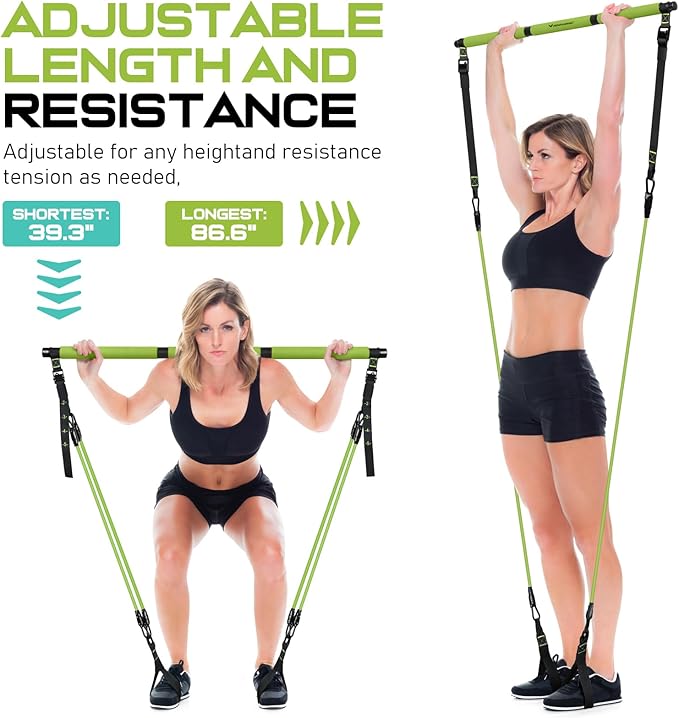 Pilates Bar Kit with Resistance Bands, Multifunctional Pilates Bar for Women & Men with Heavy-Duty Metal Adjustment Buckle, Pilates Home Equipment for Full BodyWorkouts