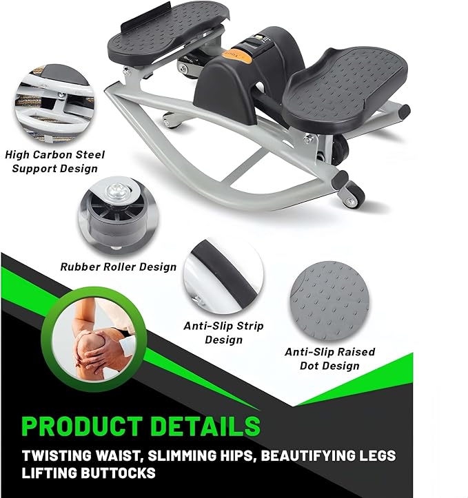 Rock Stepper Cardio Machine for Home Workouts | Low-Impact Fat Burner & Glute Toner with Digital Monitor | 15-Min Quick Silent Stepper, Includes Anti-Slip Mat & Side-to-Side Motion
