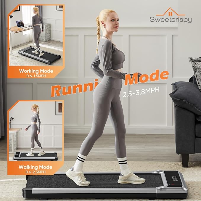 Sweetcrispy Compact Treadmill for Small Spaces, Quiet Under-Desk Walking Pad, Slim & Portable Design for Home Office Workouts, Easy to Store, Ideal for Apartments and Work-from-Home Fitness