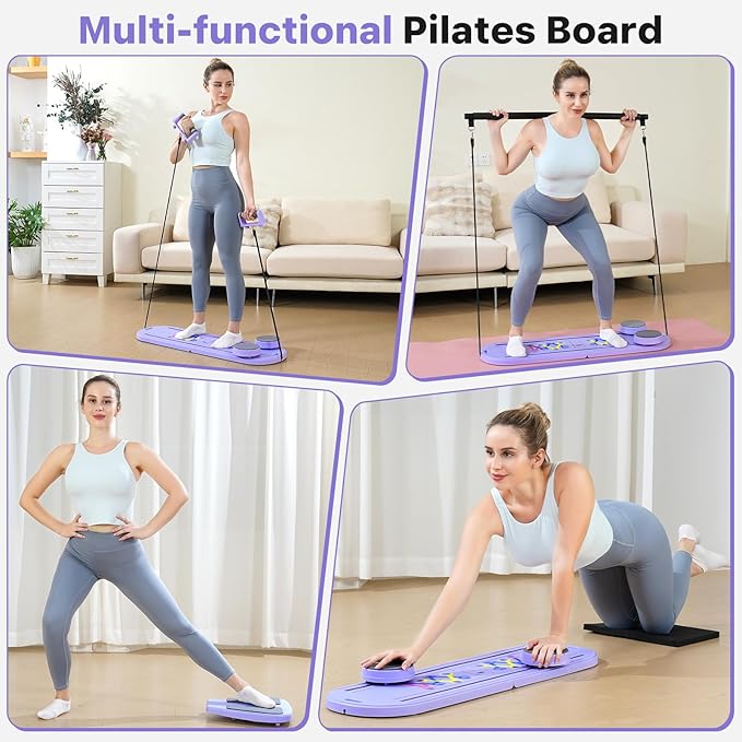 Pilates Board, Pilates Reformer Set, 7 in 1 Multifunctional Pilates Reformer Machine with Timer, Portable Foldable Pilates Board for Home Workout, Pilates Kit with Storage Bag，One Piece per Item