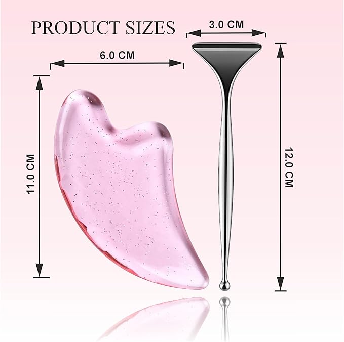 2-in-1 Acupuncture Pen with Pink Resin Gua Sha Set, Dual-Ended Stainless Steel Acupressure Massage Tool & Fascia Blaster for Muscle, Neck, Face & Foot Relief