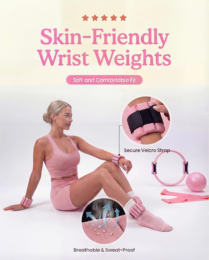 Pilates Equipment Kit for Home Workout, Pilates Kit, Pilates Ring Set, Pilates Ball, Adjustable Ankle And Wrist Weights, Resistance Bands, Grip Socks, Instruction Guides, Women Essentials Starter Set