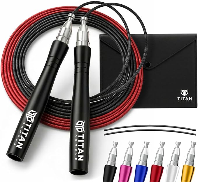 Titan Armour® Speed Rope - Professional Self-Locking & Adjustable, Adult Speed Jump Rope | 2 x Steel Ropes, Cable Protector & Travel Case | Jump Rope Crossfit, Boxing, Fitness MMA for Men & Women
