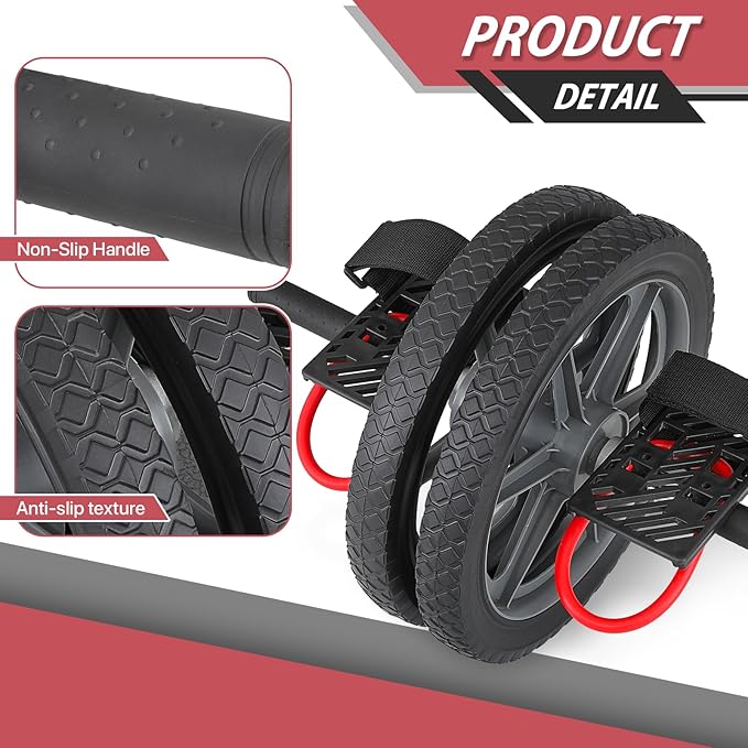Ab Roller Wheel with Foot Straps, Ab Roller Workout Fitness Equipment for Abdominal and Core Strength Training, Exercise Wheel for Men Women, Ab Machine for Home Gym Workout