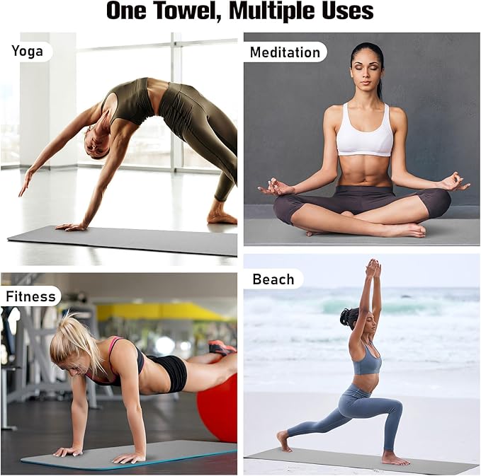MoKo Hot Yoga Towel, Non-Slip Yoga Mat Towel with Grip Dots, 74.4"×27.3" Yoga Mat Cover for Pilates, Fitness, Meditation, Swimming Pool, Beach, Travel Yoga Mat with Corner Pockets