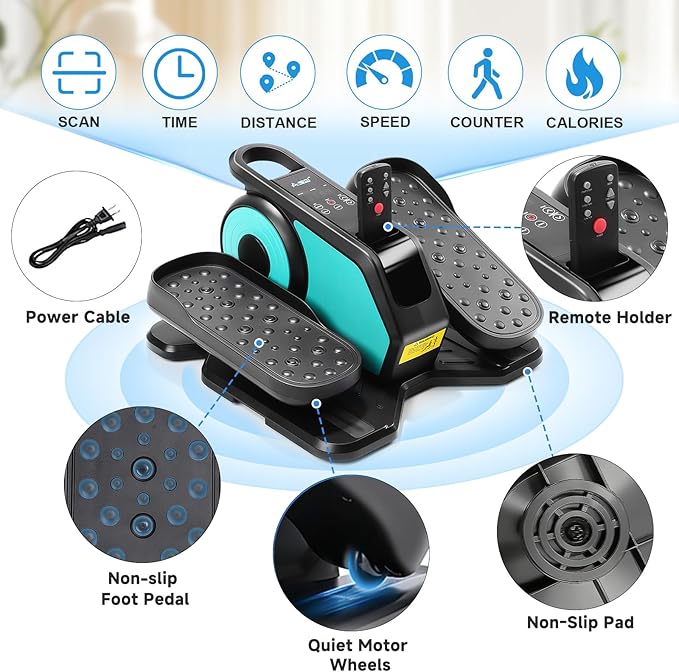 Under Desk Elliptical Machine, Leg Exerciser for Seniors Adults, Adjustable Speeds Elliptical Trainer with Remote, Quiet & Portable Mini Seated Pedal Exerciser for Home Office Use