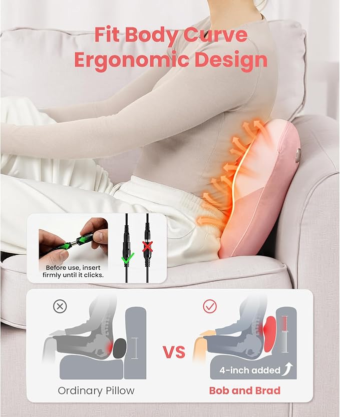 BOB AND BRAD Back Massager with Heat FSA Eligible, EZBack Corded Back Massager for Pain Relief Deep Tissue, Shiatsu Back Massage Pillow, Soothing Muscle Tension Upper & Lower Back Relief