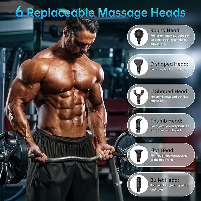 Massage Gun, Massage Gun Deep Tissue, Handheld Back Massager for Athletes, Percussion Muscle Massager with 6 Attachments & 30 Speed, Father's Day, Black