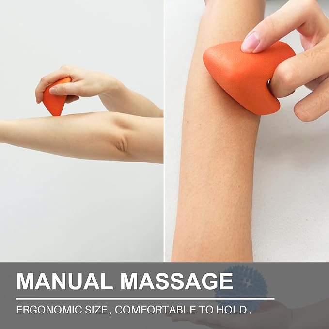 LEZER Trigger Massage Point, Manual Massage Ball, Hip Hook, Muscle Knot Release Tool, Deep Tissue Relief, Myofascial, Physical Therapy, Set of 2 (Orange Trigger and Spiky Ball)