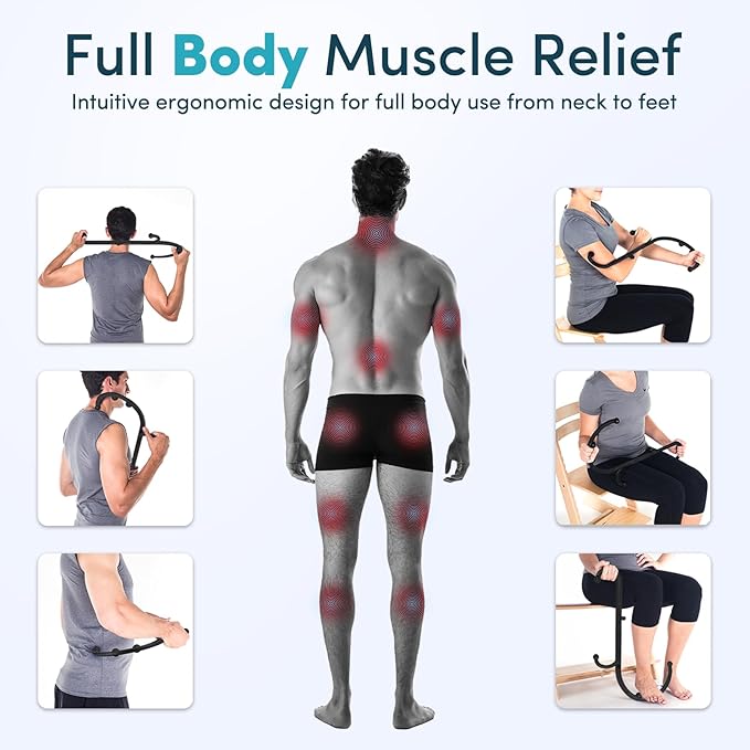 Lifelong Trigger Point Massage Tool for Pain Relief Deep Tissue, Full Body Handheld Massage Stick Hook Back Neck Shoulder Multi-Pressure Point Massager Cane for Women & Men, Black