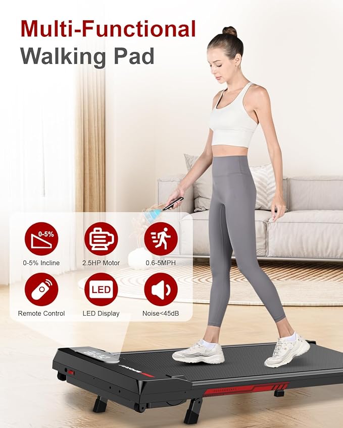 Incline Walking Pad with Handle Bar, Foldable Portable Under Desk Treadmill for Home Office, Ultra Quiet <45dB, Safety Lock, 300+ LB Capacity