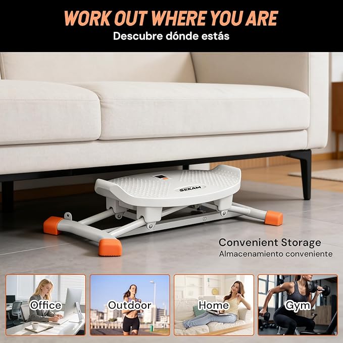 SEKAM Ski Machine Trainer, Indoor Ski Simulator with Resistance Bands & Balance Board - Low Impact Stepper Exercise Equipment for Home Gym Full Body Workout, 300LBS Capacity (Orange)